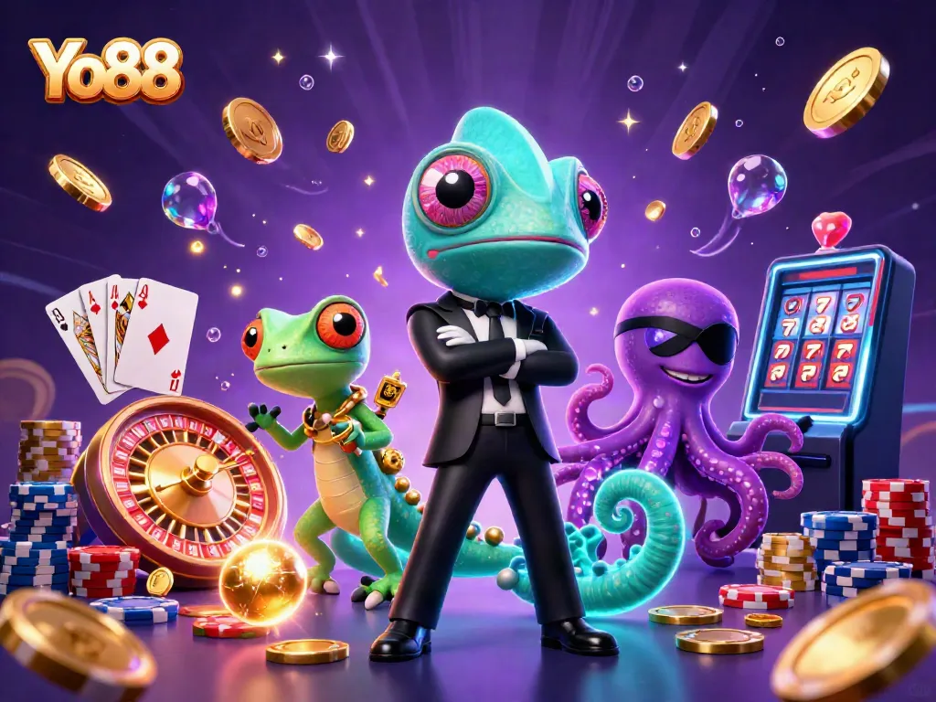 Yo88 promotional illustration showcasing a vibrant casino scene with characters and game elements, perfect for engaging players.