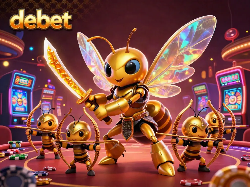 Experience gaming excitement at debet with vibrant casino elements and dynamic characters.