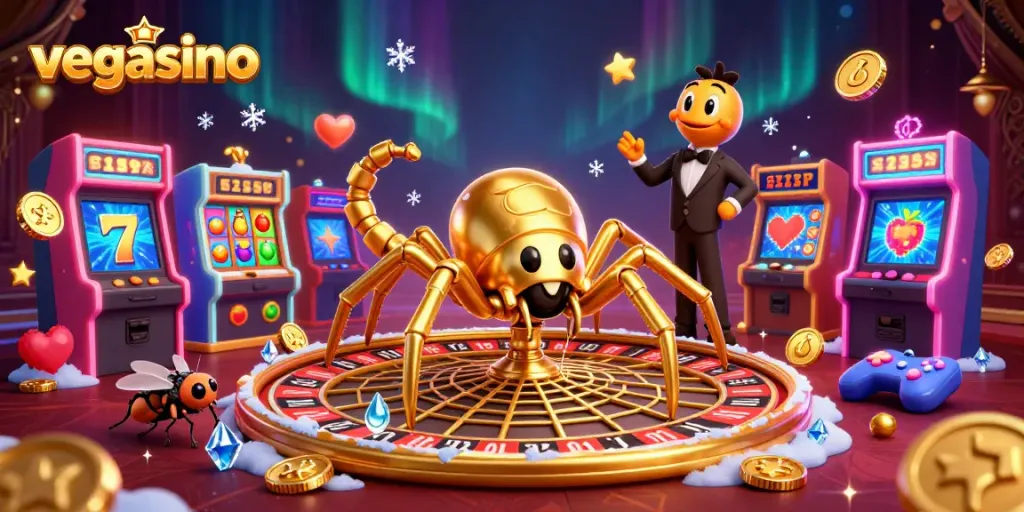 Experience the thrill at vegasino while placing bets amidst a vibrant, illustrated casino atmosphere.