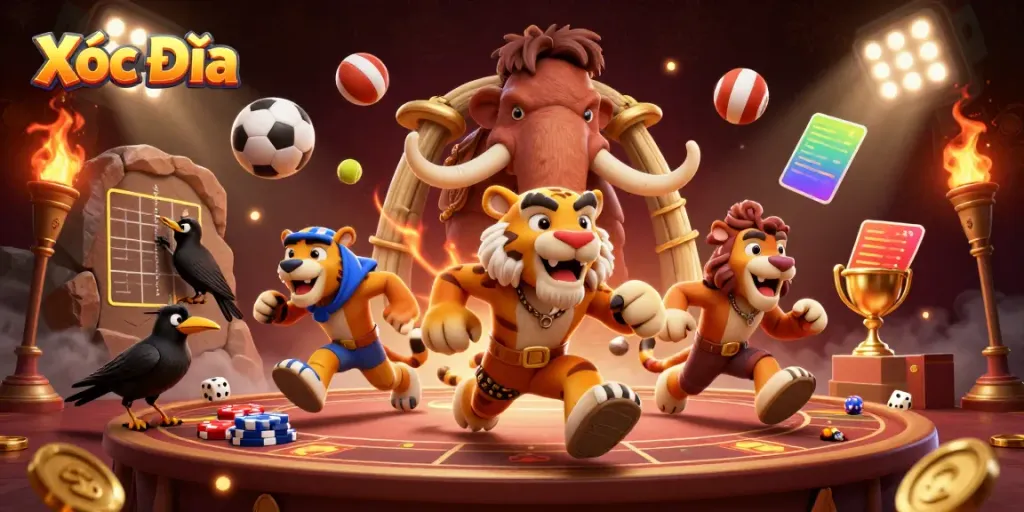 Experience the thrill of Xóc Đĩa in this vibrant casino scene with dynamic elements and characters