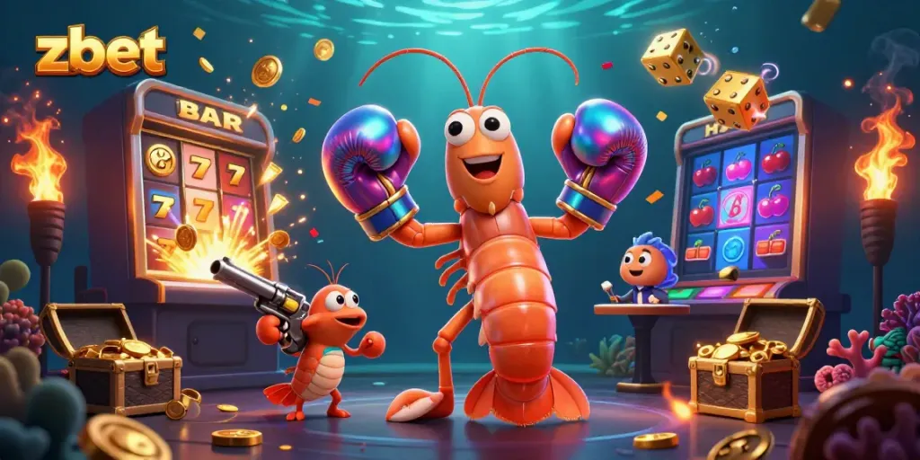 Experience the thrill of zbet with dynamic characters in an underwater casino scene bursting with animation.